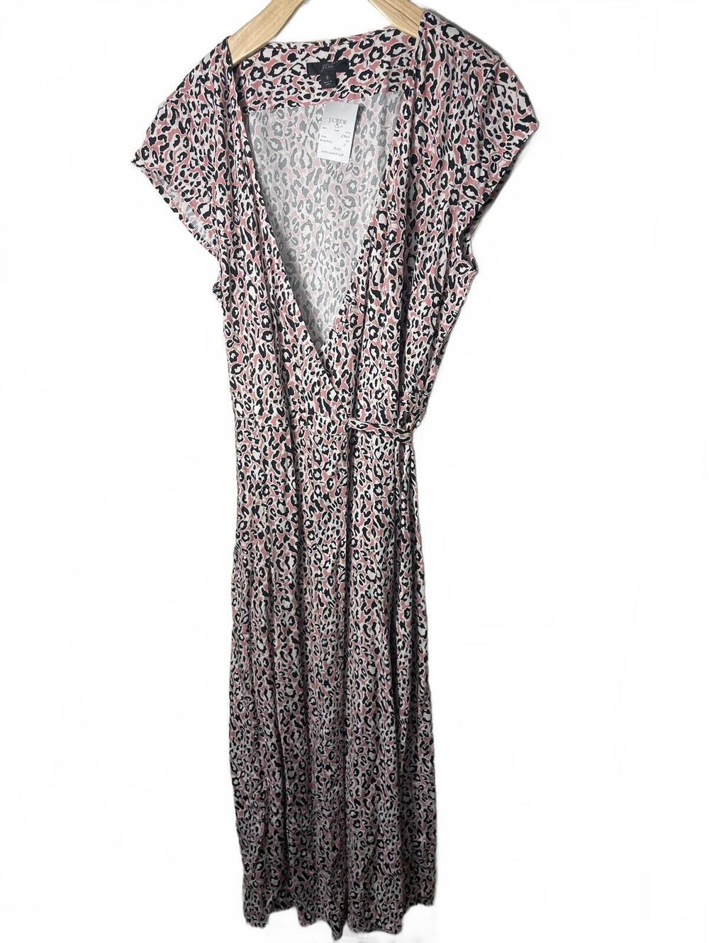 J Crew Womens Size Small Pink Leopard Animal Print Wrap Dress Maxi Flowy Casual - Picture 1 of 8